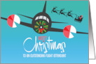 Christmas for Flight Attendant with Angled Plane with Wreath and Santa card