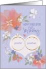 Floral Wedding Congratulations Flowers with Custom Names in Rings card