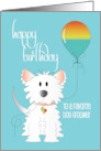 Hand Lettered Birthday for Pet Groomer with Fluffy Dog and Balloon card