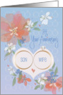 Hand Lettered Anniversary for Son and His Wife Flowers and Rings card