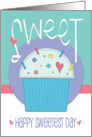 Hand Lettered Sweet Sweetest Day Cupcake with Heart and Sprinkles card