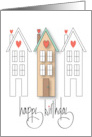 Hand Lettered Birthday from Realtor Trio of Tall Homes with Hearts card