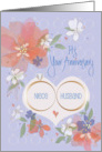 Hand Lettered Anniversary for Niece and Husband Flowers and Rings card