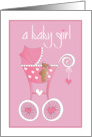 Hand Lettered First Baby Daughter Congratulations with Pink Stroller card