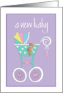 Hand Lettered New Baby Congratulations with Rainbow Stroller and Bear card