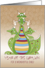 Hand Lettered Year of the Dragon for Kids with Green Spotted Dragon card