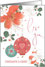 Hand Lettered Christmas Granddaughter & Husband Poinsettia Ornaments card