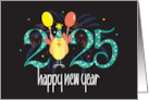 Hand Lettered New Year’s 2025 For Kids Bird in Party Hat with Balloons card