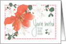 Hand Lettered Invitation Holiday Open House Poinsettias and Patterns card