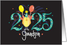 Hand Lettered New Year 2025 for Grandson with Bird and Balloons card