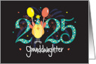 Hand Lettered New Year 2025 for Granddaughter with Bird and Balloons card