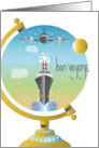 Hand Lettered Bon Voyage Globe with Cruise Ship and Airplane card