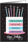 Hand Lettered Birthday for Volunteer Rainbow Cake and Candles card