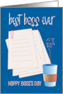 Hand Lettered Boss’s Day Best Boss Ever with Coffee Cup and Papers card