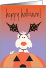 Hand Lettered Halloween for Pet Dog with Dog in Pumpkin in Headband card
