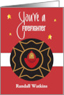 Graduation for Firefighter with Custom Name and Red Firefighter Hat card
