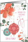 Hand Lettered Christmas Son and Family with Poinsettias and Ornaments card