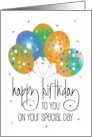 Hand Lettered Birthday with Bright Polka Dot Balloons for Special Day card