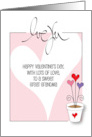 Hand Lettered Love You Valentine for Great Grandma with Hearts in Vase card
