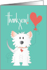 Hand Lettered Thank You with Fluffy Dog with Heart Balloon and Collar card
