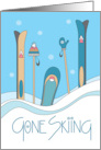 Hand Lettered Gone Skiing for Christmas with Skis, Snowboard and Snow card