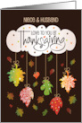 Hand Lettered Thanksgiving Niece and Husband with Bright Fall Leaves card