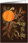 Hand Lettered Thanksgiving Across the Miles with Pumpkin and Leaves card