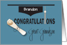 Hand Lettered Graduation for Great Grandson with Hat and Custom Name card