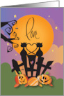 Hand Lettered Halloween Love with Two Black Cats with Heart Tails card