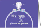 Hand Lettered Announcement We’re Engaged Ring with Custom Names card