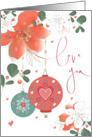 Hand Lettered Love You Christmas Love and Romance with Ornaments card