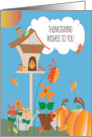 Hand Lettered Thanksgiving Birdhouse with Pumpkins and Fall Flowers card