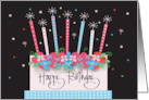 Hand Lettered Birthday Away at College White Cake with Angled Candles card