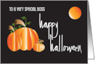 Hand Lettered Halloween for Boss with Pumpkins and Round Full Moon card