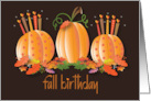 Hand Lettered Fall Birthday with Orange Pumpkin Trio with Candles card