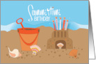 Hand Lettered Summertime Birthday Sandcastle and Candles with Shells card