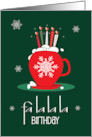 Hand Lettered Winter Birthday with Fa La La La Red Mug and Candles card