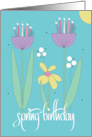 Hand Lettered Spring Birthday with Tall and Thin Flowers and Candles card