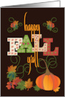 Hand Lettered Halloween Happy Fall Y’All Decorated Letters and Pumpkin card