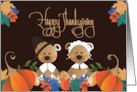 Hand Lettered Thanksgiving with Pilgrim Bears with Pumpkins and Leaves card