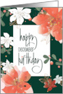 Hand Lettered December Birthday Flowers of Red and White Poinsettias card
