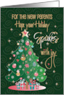 Hand Lettered Christmas for New Parents Sparkling Decorated Tree card