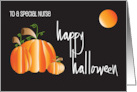 Hand Lettered Halloween for Nurse with Pumpkins and Round Full Moon card
