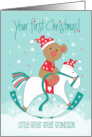 Hand Lettered First Christmas Great Great Grandson on Rocking Horse card