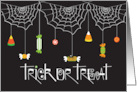 Hand Lettered Trick or Treat Spider Webs with Halloween Candy Treats card
