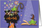 Hand Lettered Frogs Creating Spells with Bubbling Witch Cauldron card
