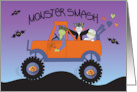 Hand Lettered Monster Smash Orange Truck with Spooky Characters card