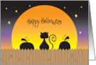 Hand Lettered Halloween Missing You Black Cat and Pumpkins with Moon card