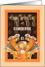 Hand Lettered Thanksgiving Pumpkin Pilgrim Turkey with Bright Feathers card