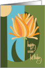 Hand Lettered Calendula Flower Birthday in October with Orange Flower card